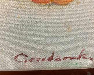 #167	canvas on wood acrlic painting signed of cherry in basket 14x17	 $75.00 