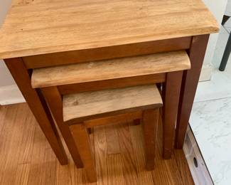 #40	Set of 3 Wood Butcher Block Stacking  Nesting Tables - 20x15x21 largest one, smallest 10x15	 $125.00 