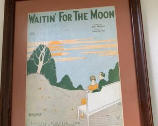 #157	framed Waitin for the Moon print of Irving Berlin Music 14x16.5	 $30.00 