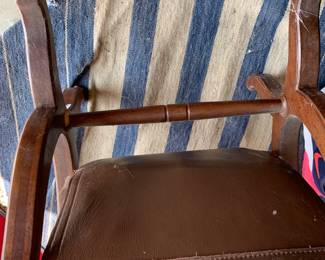#220	brown leather mag stand as is leg	 $50.00 