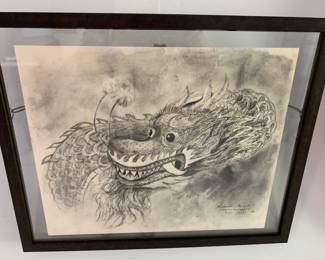 #177	charcoal of dragon for Debrah Barnhart Under the Tute lege of Yuri Ozaki 2024	 $100.00 