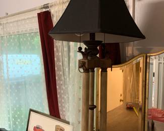 #142	Metal Base Heavy Lamp w/black shade and 2 lights - 32" Tall	 $75.00 