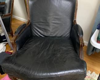 #33	Blue Leather Wide Arm Chair w/Nailhead Trim and q/a legs (as is finish)	 $75.00 