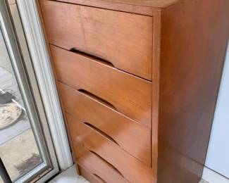 #46	Wood Cabinet w/5 Drawers - Mid-Century - 18.5x15x35	 $120.00 
