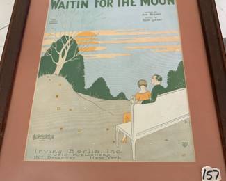 #157	framed Waitin for the Moon print of Irving Berlin Music 14x16.5	 $30.00 