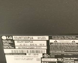 #52	LG Flatscreen TV Mounted model 55UM7300PUA - 55" Size w/remote  - You Remove	 $75.00 