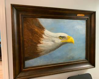 #85	Acrylic Original Art of an Eagle by Nettie in Wood Frame - 46x34	 $275.00 