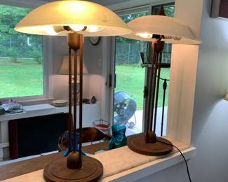 #42	Pair of Rescue Metal Lamps w/ Glass Globe Top - 24" Tall - 3 lights each	 $150.00 