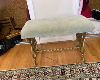 #34	Gold Painted Iron w/Sea Mist Color Cushion Stool - 24x12x17	 $30.00 