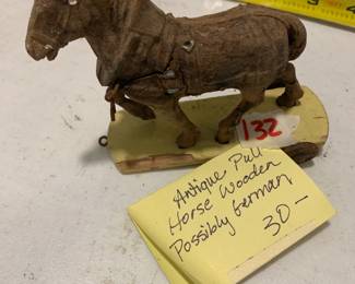 #132	Antique Wooden Pull Horse (possibly fro Germany Toy) - 3" Tall	 $30.00 