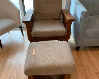 #67	Tan Covered Glider Wood Rocker w/glide ottoman	 $175.00 