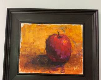 #166	canvas on wood acrlic painting signed of apple 13x15	 $75.00 