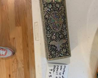 #97	Mother of Pearl Laquer Box w/crane inlay pencil or watch case - 9x3	 $20.00 