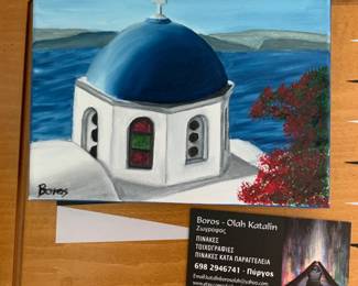 #165	Boros Olah Katalin oil painting of temple roof 7x5 on canvas	 $40.00 