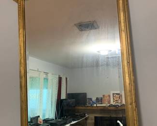 #140	Tall Oval Top Rectanglar Beveled Mirror in Gold Frame - 29x36	 $125.00 