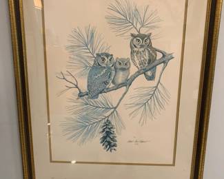 #91	Albert Earl Gilbert - 1976 Signed Print of 3 owls 	 $75.00 