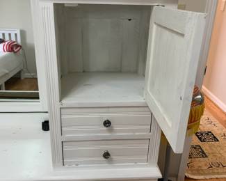#13	White Wood Dresser w/4 drawers & 1 Door and Mirror - 45Wx17Dx60T	 $125.00 