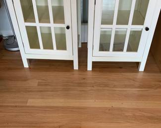 #71	Pair of White Side Tables w/glass Door and 1 shelf - laminate - 19x15x26	 $50.00 