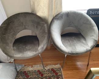#21	2 gray velvet midcentry chairs  sold by pair	 $120.00 