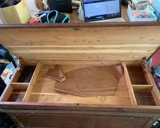 #211	as is cedar chest with small hiden cabinet top and large  44x19x14	 $75.00 