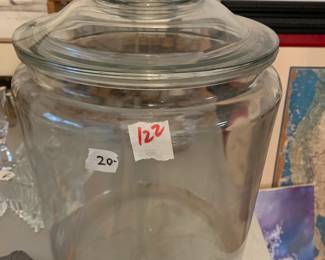 #122	Glass Tall Jar  w/lid - 13" Tall	 $20.00 