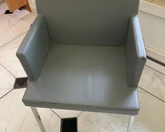 #50	Mid-Century Style Gray Leather and Chrome Square Chair  - as is peeling on places	 $20.00 