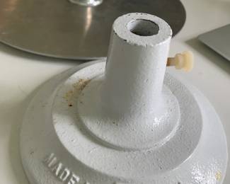 #148	white painted base iron cake stand with ss removable cake stand 12 inch round	 $30.00 