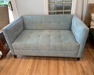 #4	Teal tufted Seat and Back Mid-century Loveseat - 59" Long  (as is stained)	 $30.00 			 