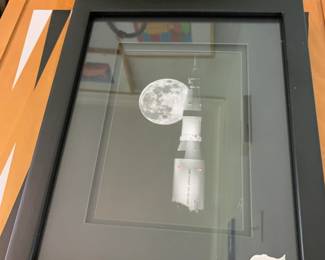 #164	11x9 black and white photo of rock with moon back ground 	 $30.00 