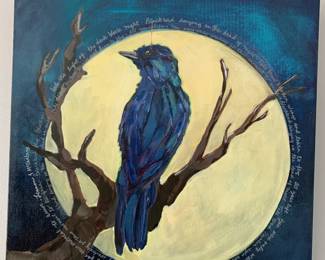 #190	black bird with saying around it on cavas 20x20	 $75.00 