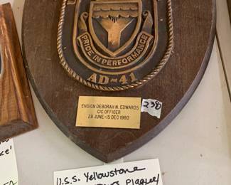 #238	Uss yellowstone 1980 officers plaque snield 11x13	 $75.00 