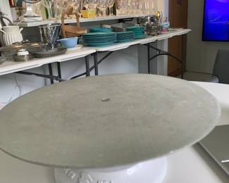 #148	white painted base iron cake stand with ss removable cake stand 12 inch round	 $30.00 