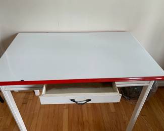 #22	white painted metal porclian top table with drawer 40x25x30	 $100.00 