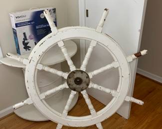 #7	White Painted Wood Ships Wheel (as is paint) - 47" Round	 $100.00 