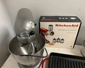 #92	Kitchenaid Stand Mixer Classic Plus 10 speed with Kitchenaid Prep/Slicer/Shredder - Works but missing the mixer attachment - has dough hook and the wire whisk	 $150.00 