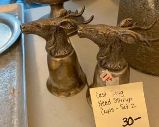 #114	Cast Metal Stag Head Stirup cups - Set of 2 	 $30.00 