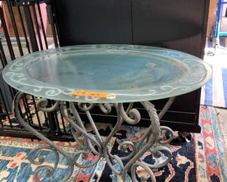 #214	glass top tray table with metal base 30x20x21	 $40.00 