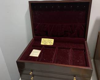 #129	Reed and Barton Wood and Mahogany Jewelry Box w/3 drawers and lift top - 17x12x9	 $95.00 