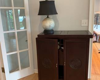 #1	heavy wood 2 door flip top bar with shelves and design on both sides 36-72x18x42	 $275.00 