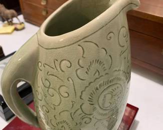 #134	Glazed single handed Ceramic Pitcher - 10" Tall - signed on bottom	 $20.00 