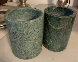 #120	Pair of Green Marble Wine Chillers - 6" and 4" round and 6" and 5" Round	 $30.00 