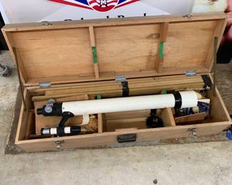 #260	wood box with telescope with tri pod in the box 	 $75.00 