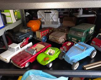 Buddy L pressed steel toy car, likely a Ford roadster model from the 1960s.