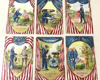 Antique 1909 Set of 6 Artist Signed E. Nash "Decoration Day" Series No. D-4 Memorial Day Embossed Postcards UNUSED