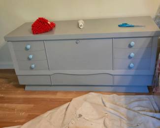 MCM storage chest painted pale gray