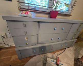 MCM dresser painted pale gray