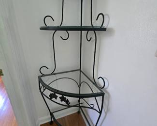 Glass & metal corner shelf unit