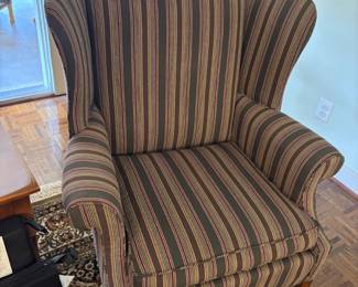 Ethan Allen Striped Wingback Armchairs 