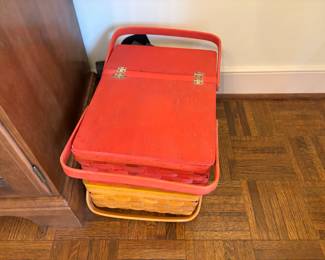Vintage Redmon Red Plaid Picnic Basket Set