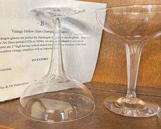 Vintage Hollow Stem Champagne Coupe Glasses